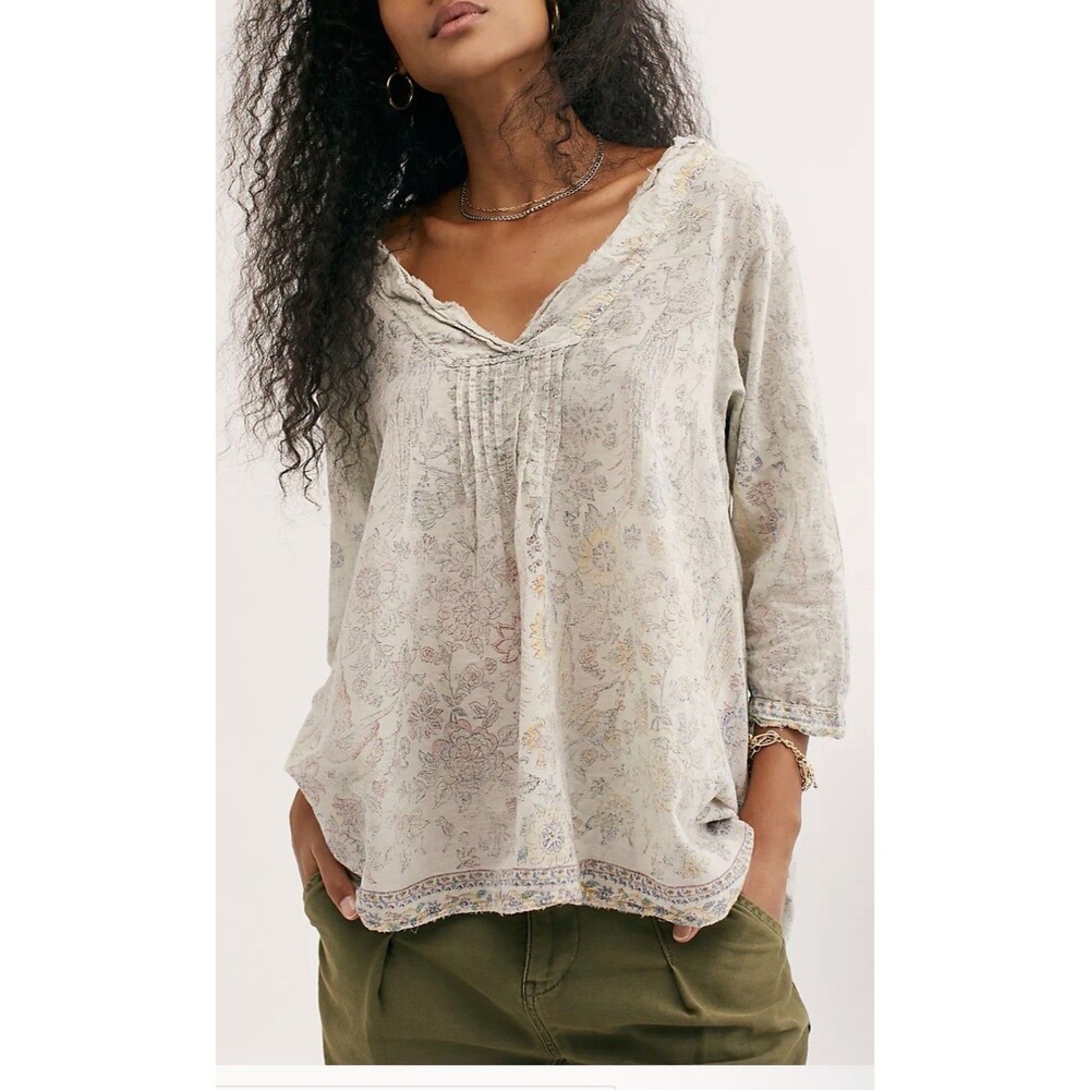 Magnolia Pearl Printed Bondi Blouse Tunic Top Shirt Ivory OS